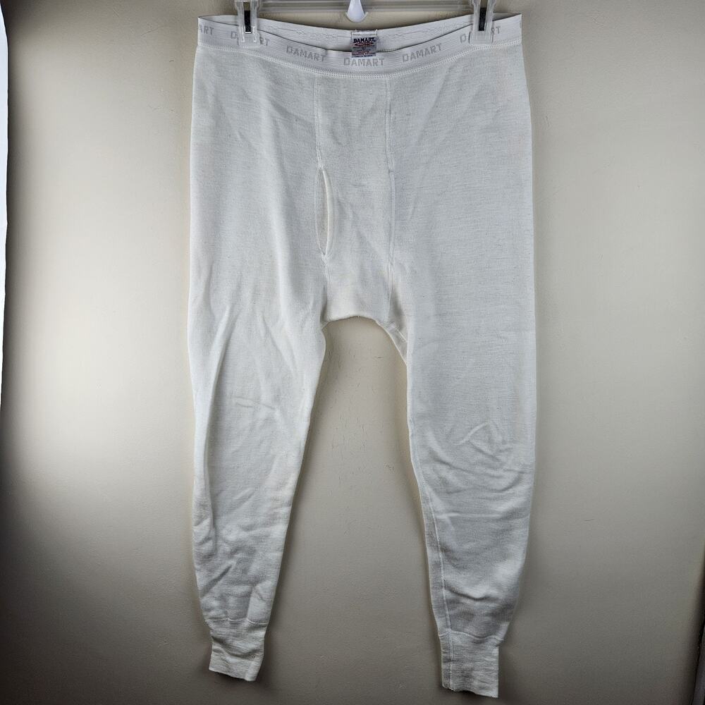 Vtg 80s Long Johns DAMART Pants Mens L White 70s Base Layer USA Thermolactyl